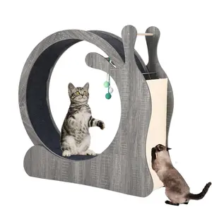 GAOMON Large Cat Running Wheel, Cat Wheel for Indoor Cats 33.5" Inner Diameter Wood Pet Treadmill with Scratching Board and Playing Balls Quiet Cats Wheel Exerciser Grey