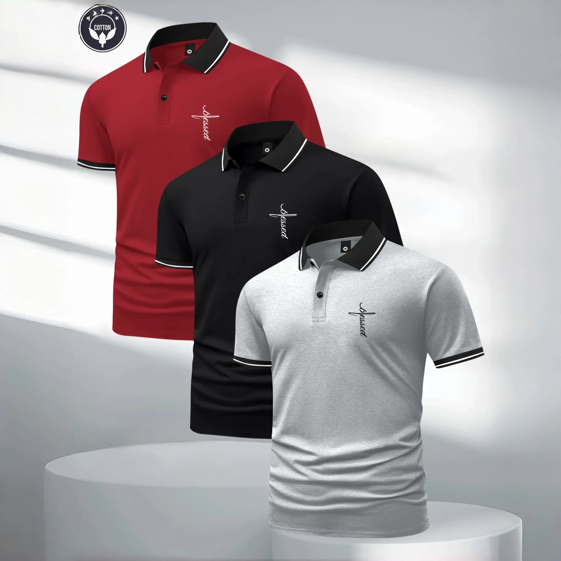 Light gray + black + red