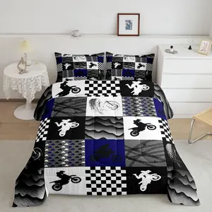 Feelyou Dirt Bike Microfiber Bedding Set - Breathable Soft Blanket, Motocross Grunge Comforter, Extreme Sport Themed Linens for Kids