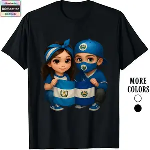 HAGBDH Fashion Designer T-Shirts - Cotton Graphic Tees with Central America Unity Kids Holding Guatemala El Salvador Flags Tee,Crewneck,Casual,Ideal for Everyday Wear, Tropical Men's Gifts 0