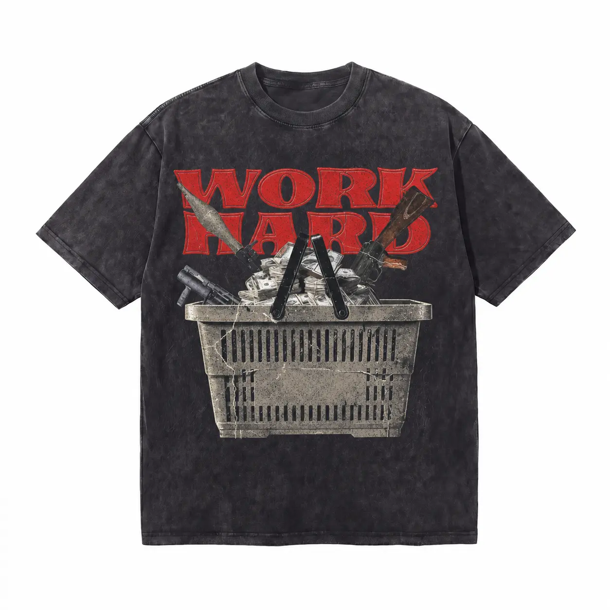 LAWLESSROW Work Hard Basket Vintage Acid Wash Tee