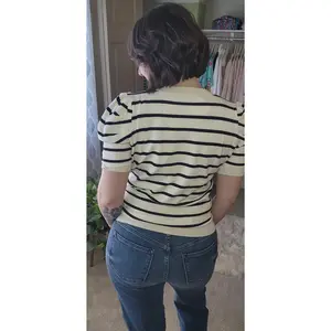 Stripe Bubble Sleeve Knitted Top