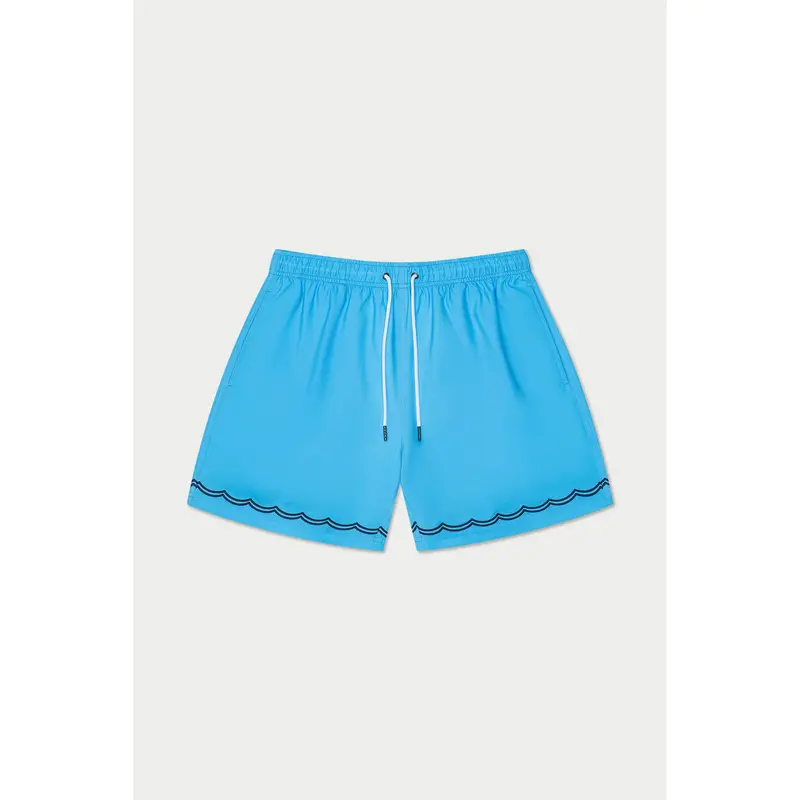 Blue Wavy Stitch Swim Short