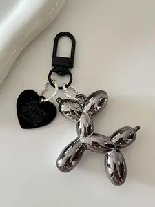 Adorable Heart Balloon Dog Keychain, Couple Key Chain, Unique Personality Bag Charm, Cool Gun Color, Women's Handbag Accessory, All Seasons, Trendy