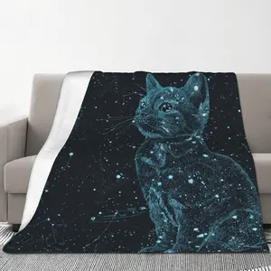 1 Piece Light Up Kitten Blanket - Fantasy style lightweight facecloth starry night pattern, soft and warm for all seasons, suitable for sofa, camping, bed, office - Machine washable, cozy bedding, camping essentials, fantasy design, machine washable