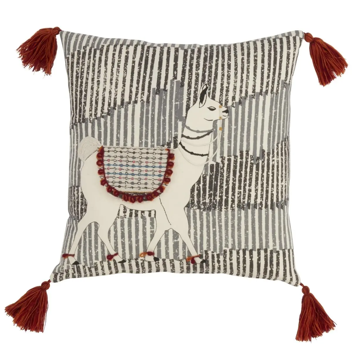212 MAIN 18 in. Square Down-Filled Tasseled Throw Pillow - Multi-Color Llama Design, Square Cushion, Home Decor Accent