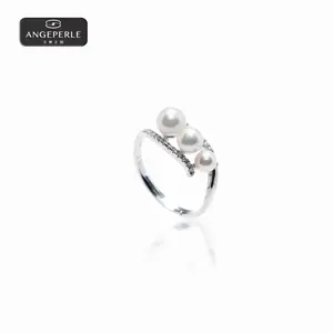 ANGEPERLE S925 Silver Akoya Seawater Pearl Ring 4-5mm TSZZN06