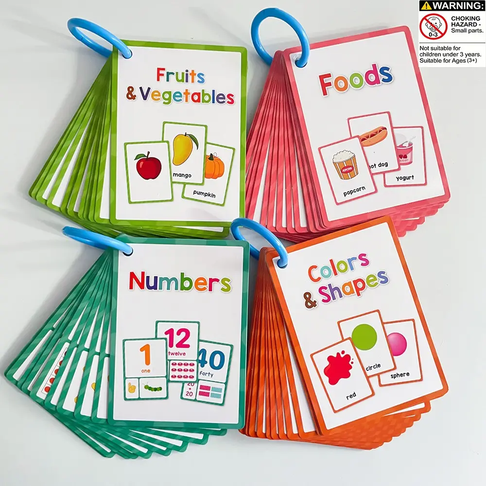 Educational Flash Card, Toddler Flash Cards, 4 Counts/set Colorful Fruit & Vegetable & Number & Shape Card, Learning Card for Kids, Educational Toy for Kids, Preschool Learning Tool  (Colours and details are random) Visual Stimulation Cards