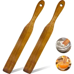 2 Pack Wooden Spurtle Spatula for Sourdough Starter Mixing, Long Handle Jar Scraper for Reaching Bottom, Dough Whisk and Stirring Utensil, Kitchen Tools for Baking, Cooking (2 Pack Wooden Spurtle)