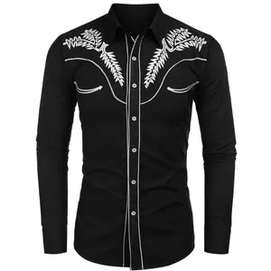 [Royal Blue Cowboy Shirt] Royal Blue Long Sleeve Western Cowboy Shirt - Men's Casual Button-Collared Shirt with Star Pattern and Decorative Embroidery