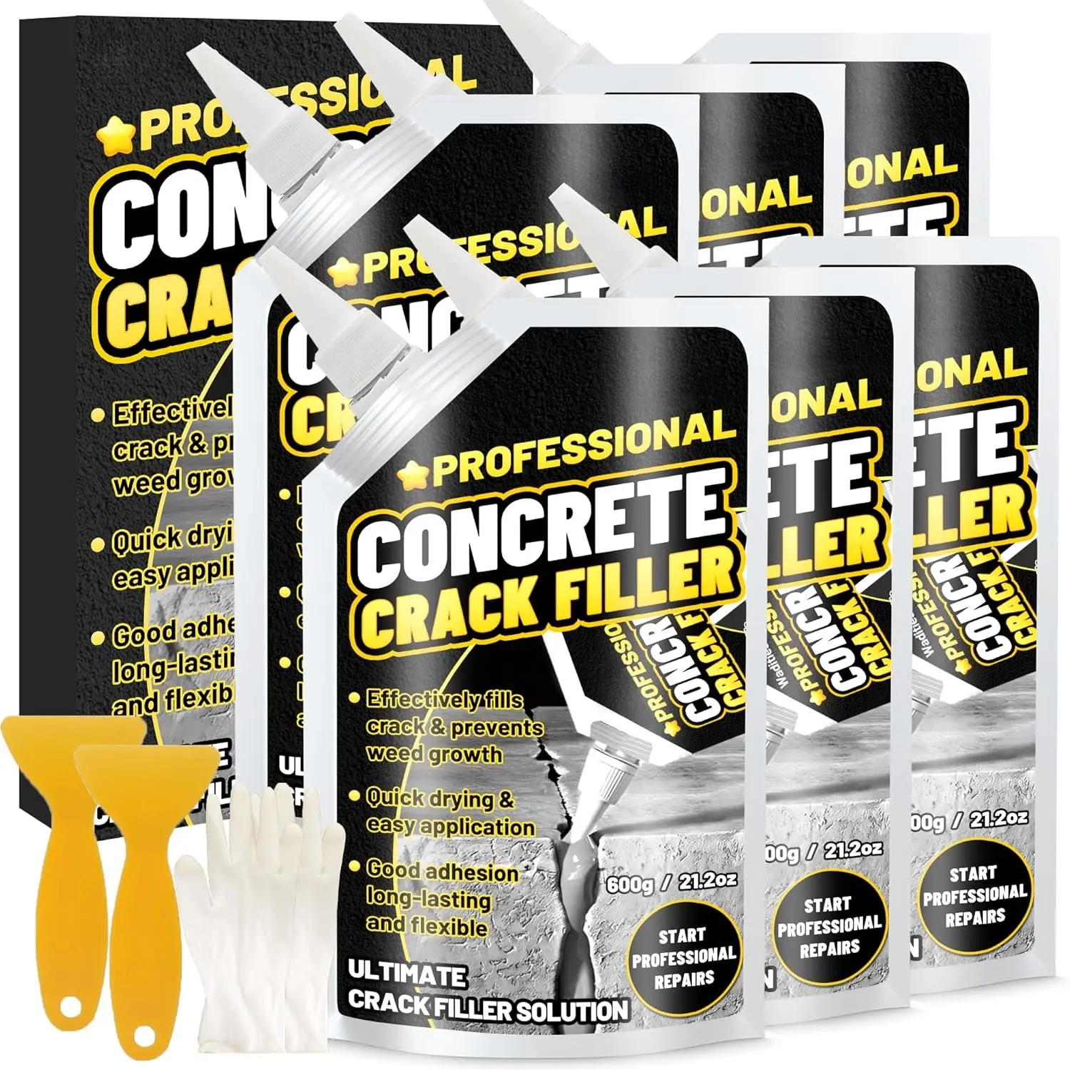 8LB High Elasticity Self-Leveling Concrete Crack Filler - Water-Resistant Sealer with Leakage Protection, Strong Adhesion, Quick Dry for Driveway, Basement, Garage Repair, Durable Finish