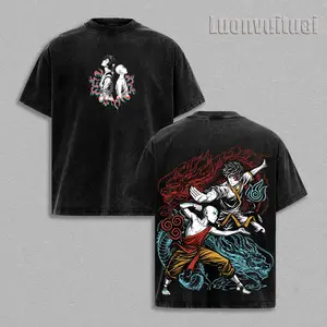 Aang & Zuko T-Shirt, Avatar: The Last Airbender Anime Graphic Tee, Fire & Air Bending Design, Vintage Washed Oversized Streetwear, Heavyweight Cotton Unisex Shirt, Retro Anime Style Gift for Fans
