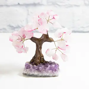 Small Rose Quartz Gemstone Tree with Amethyst Base