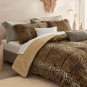 Leopard  Flannel  Comforter Set- Print Western Blanket,Luxury Fuzzy Heavy Bedding Set, 2 count Plush Winter Bed Set with Comforter (68"x88") & 1 Pillow Shams (20"x26")