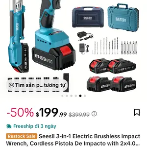 Seesii 3-in-1 Electric Brushless Impact Wrench, Cordless Pistola De Impacto with 2x4.0 Battery, 6 Sockets, 8 Drills, 6 Screws - Ideal for Car & Home,WH700 Black Friday Deals
