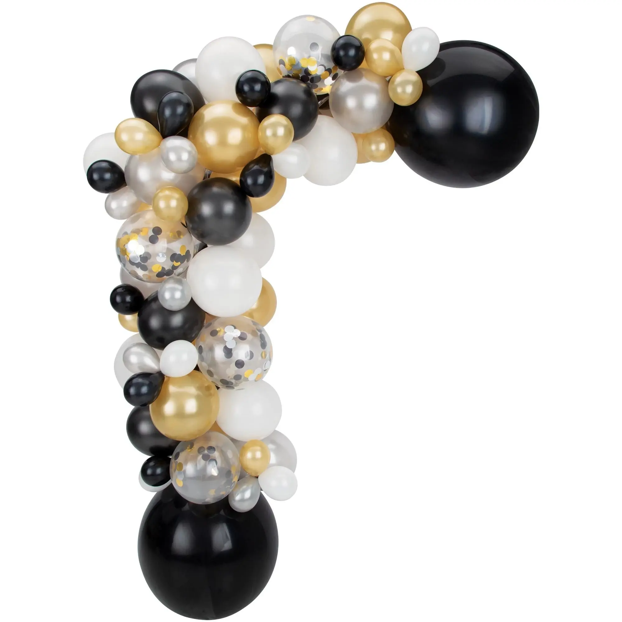Class 101 - Amscan Round Transparent Confetti Latex Balloon Garland Arch Kit for New Year's Eve/Graduation, Gold/Black/Silver