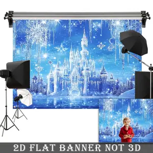 2D Flat Banner, 1pc Winter Wonderland Polyester Frozen Castle Banner, Versatile Decor for Wedding, Birthday, Anniversary, Shower, Christmas, New Year, Valentine'S Day - Photo Booth Backdrop, Party Decoration