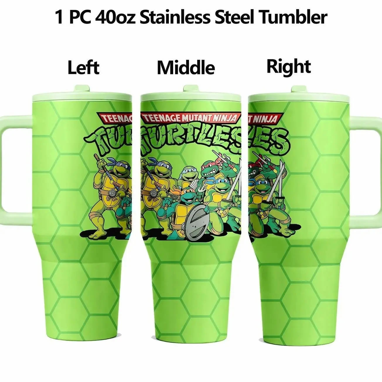 1PC 40oz Teenage Mutant Ninja Turtles Print Stainless Steel Tumbler, Large-Capacity Vacuum Cup, Double Wall, Leak-Proof, with Handle & Lid, Skinny Design, for Hot & Cold Drinks