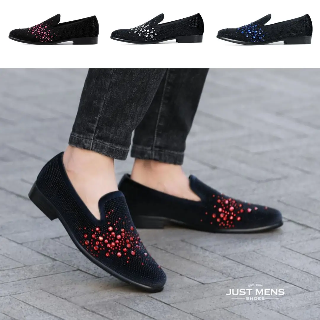 Amali Ivano Smoking Loafers For Men Rhinestone Dress Shoes Slip On Tuxedo Footwear