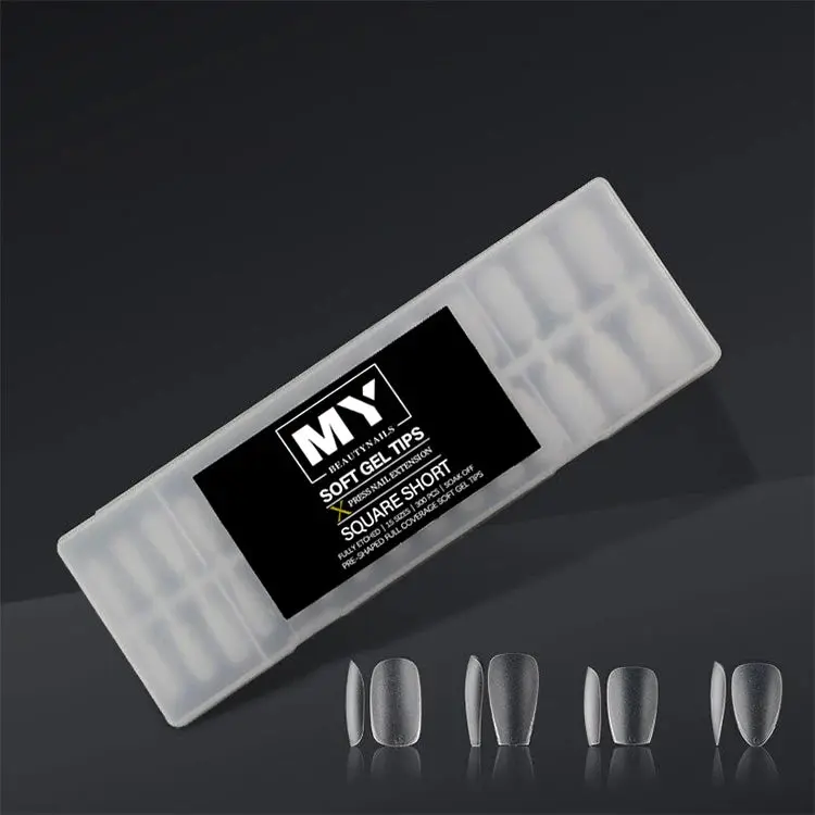 300Pcs Matte Press On Nails Fully Etched Full Cover Press on Nails Tips Square Coffin Short Clear Gel Tips Nails