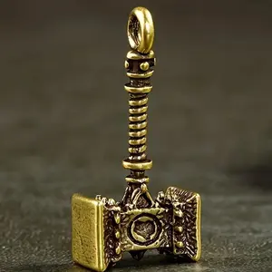 Solid Brass Hammer Keychain Pendant, Sol Hammer Shape, Creative Gift, Metal Material, Durable, 2.18cm X 4.7cm, Unique Accessory