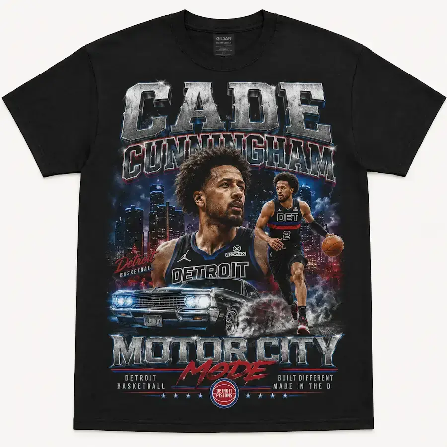 Cade Cunningham Graphic Shirt, Vintage 90s Bootleg Motor City Basketball Tee, Detroit Hoops Retro Streetwear Oversized T-Shirt for Men Women