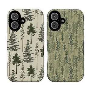 Forest Core Pine Tree Phone Case for IP 17 16 15 14 13 12 11 Pro Max XR Xs, Camo Boho Woodland Vibe Phone Case, Sage Green Pine Tree Tough Case Collection, Camouflage Duck Dog Lover Cover for SS S25 - S22 -Ultra Plus