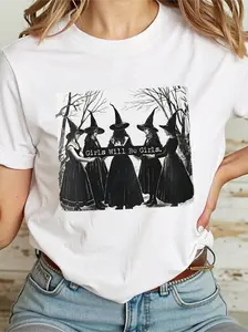 Comfort Colors  Cute Spring Easter Gift casual street Style T-Shirt Girl’s Will Be Girls.  Witchy & Iconic Tee Cottagegoth Vintage Witch Silhouette T-Shirt. Unisex Fit
