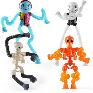 Halloween Pop Tubes Sensory Toys ,4 pcs Nightmare Before Christmas Fidget Toys for Kids with ADHD or Autism,Telescopic Suction Cup for Halloween Trick or Treat Gifts Party Favor for Toddlers