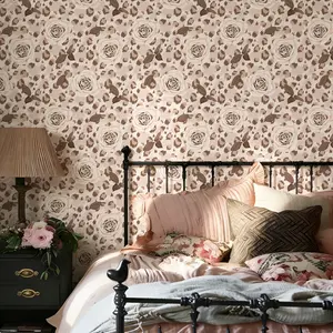 Leopard Print Rose Pattern Self-Adhesive Wallpaper, Vintage Floral Animal Design Removable Wall Decal, Easy Install Home Decor for Kitchen, Bedroom, Living Room