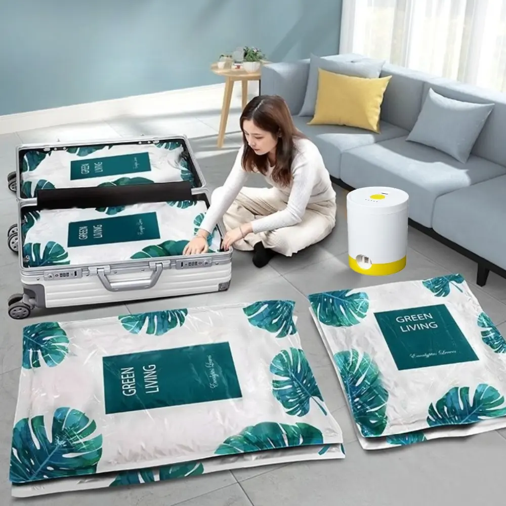 10-Pack PE Foldable Vacuum Storage Bags Organiser, Space Saver Bags (3 Jumbo/3 Large/3 Medium + 1 Electric Air Pump) for Clothes Quilt Storage, Vintage Home Organizer for Comforters Blankets