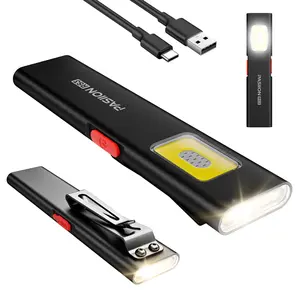 Rechargeable Flat EDC Flashlight,Pocket Flash Light – Small LED Light with Magnetic Base, USB-C Charging, Dual Switch for Camping, Repair, Emergency