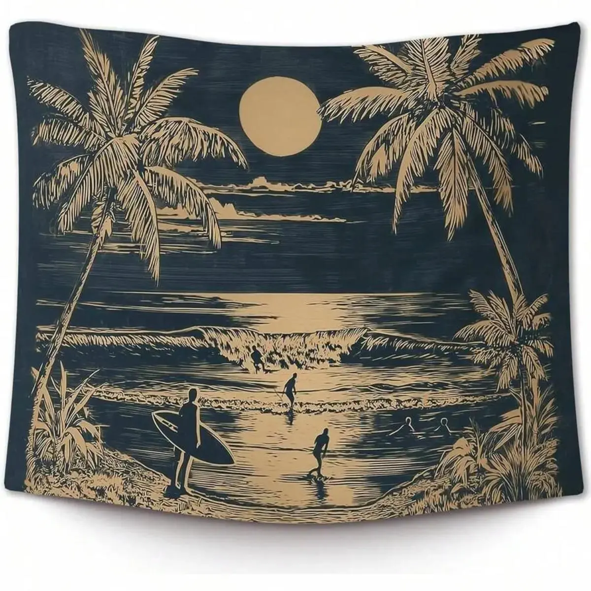Retro Surfing Summer Ocean Wall Tapestry, Vintage Beach Coastal Wall , Modern Surfboard Pattern Print Art, Blue Wave Aesthetic  , California Dreamin' Bedroom Hanging fan room decor general fitness courtyard decoration banner