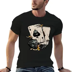 Skull Ace of Spades & Dice Graphic T-Shirt Fitted Short Sleeve Crew Neck Casual Summer Tee for Gamblers & Gothic Style Enthusiasts