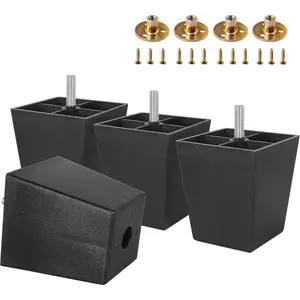 4pcs Plastic Furniture Legs 3 inch, Black Couch Legs Square Furniture Feet Sofa Replacement Legs with M8 Plate Nuts for Couch Table Sofa