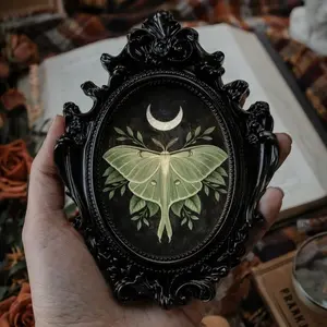 Vintage Gothic Wall Decor Frame, Moon Moth Pattern, Moon Design, and, Dark Academia Style, Artistic Home Wall Art, European Living Room Bedroom Decoration