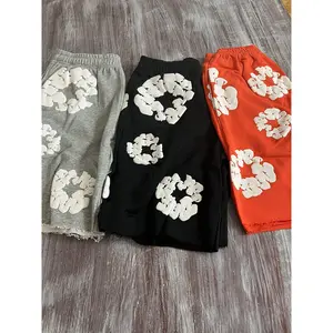 2026 Y2K Harajuku Oversized Hoodie & Floral Bubble Print Shorts Set – Unisex Street Hip-Hop Retro Outfit with Cotton Tee, Kapok Foam Print, Quick-Dry High-Waist Sport Shorts, Flower Puff Print Joggers, Loose Fit Athletic Gym Wear