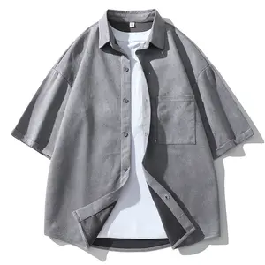 Summer retro casual loose fit, workwear short-sleeve shirt for layering