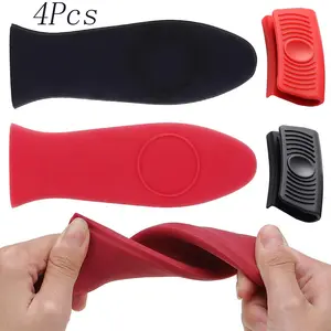 4Pcs Hot Handle Holder Set,Covers Heat Resistant Non-Slip Kitchen Pot Holders,two-color Handle Cover,Silicone Assist Handle Holder,for Cast Iron Skillets, Pans