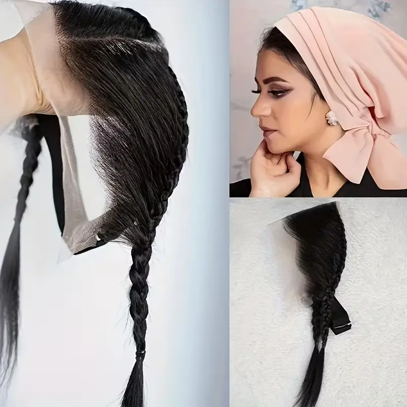 Ear To Ear Braided Hairpiece  Full 13x4 Lace Frontal Human Hair Extension，Gel Headscarf Extension Glueless African Twist Braids Lace Hairline Topless Clipless 100% Human Hair Headband, Hair Extensions, Female