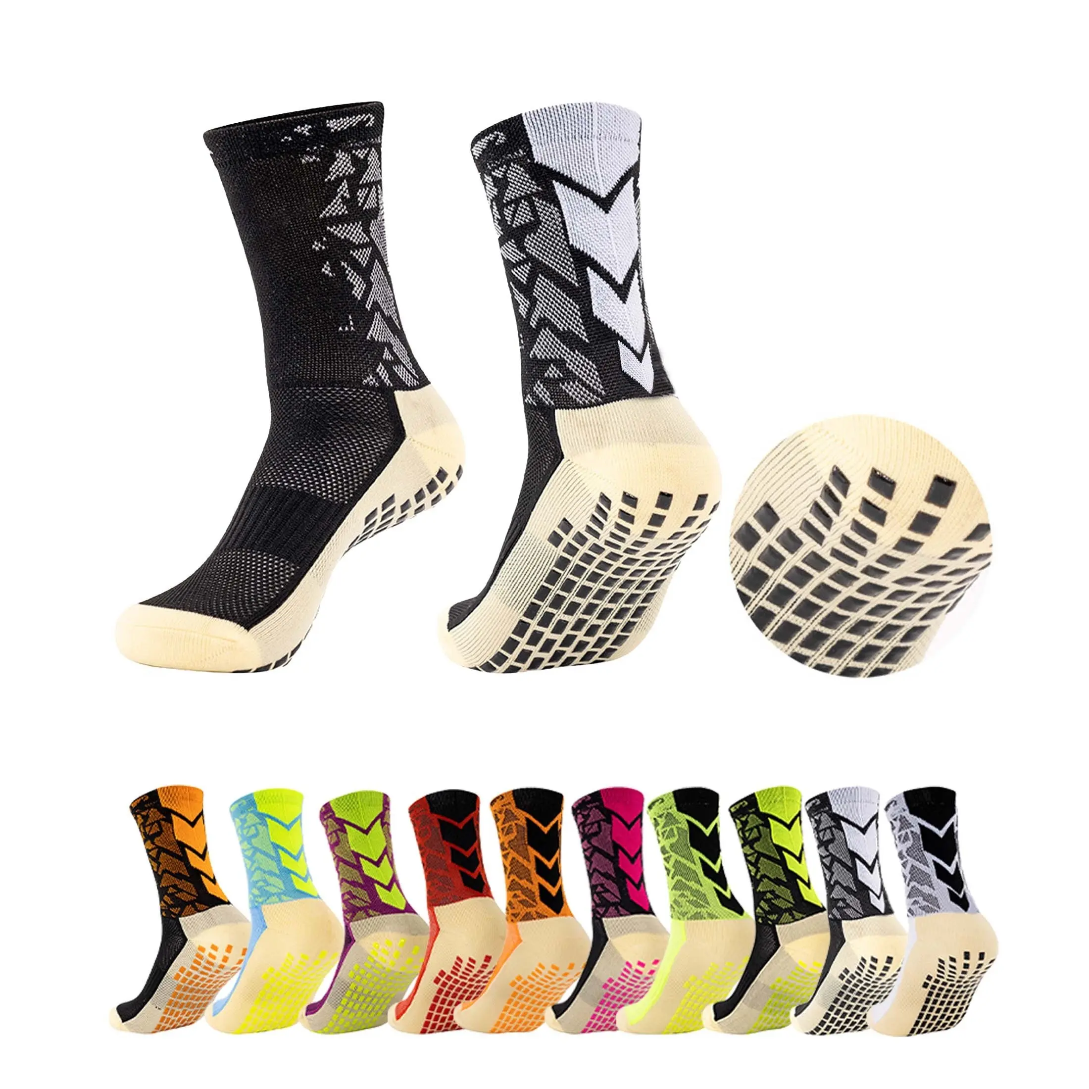 4 Pairs Of Breathable, Shock-absorbing, Sweat Wicking Socks With Adhesive And Anti Slip Soles, Professional Sports Football Training Socks, Outdoor Fitness Exercises For Football Matches