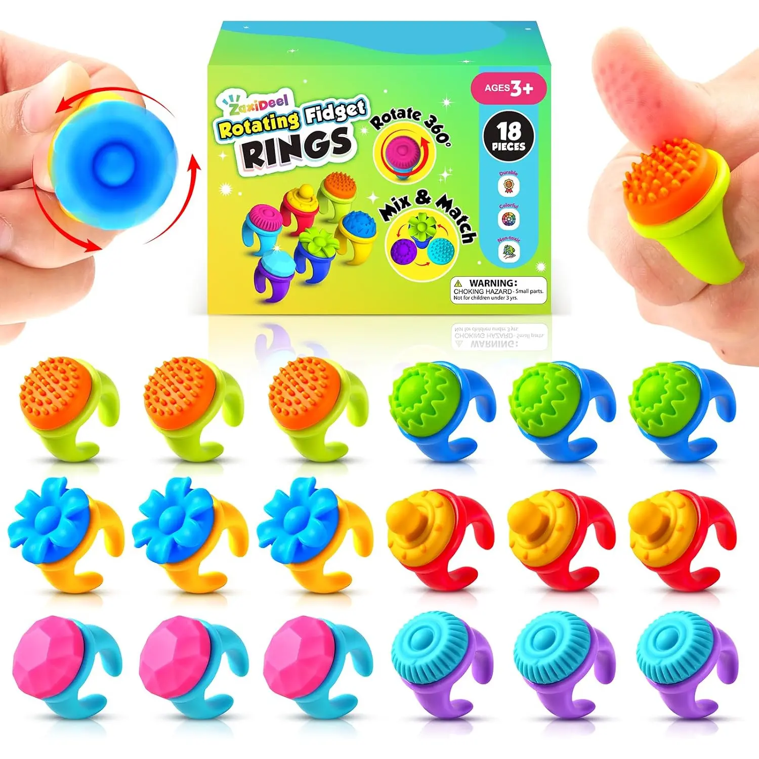 Fidget Rings Bulk Autism Sensory Toys for Kids Adults 18 Pack Spinner Rings