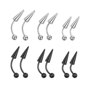 12PCS 16G Eyebrow Piercing Jewelry, Stainless Steel Curved Barbell Spike Eyebrow Rings, Vertical Labret Lip Jewelry, Helix Cartilage Studs for Women Men