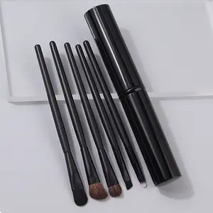 6-Piece Eyeshadow Makeup Brush Kit with Aluminum Tube Holder, Soft Bristles, Wooden Handle, Perfect for Eye Makeup, Easy Storage Solution, Eyeshadow Brushes