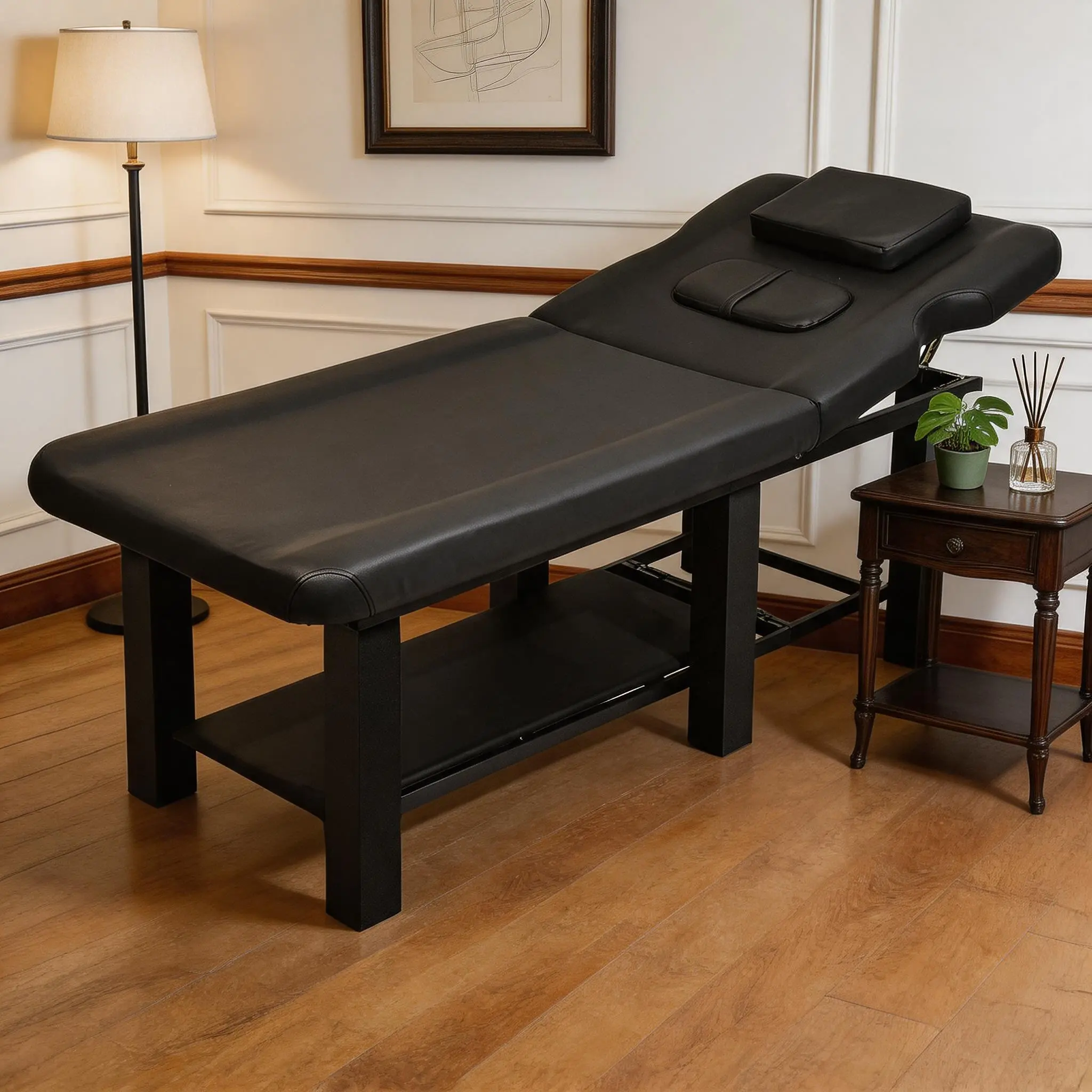 Sturdy Professional Heavy Duty Stationary Massage Table - Wide Spa Facial Bed with Adjustable Multi-Angle Backrest, Metal Frame, PU Leather - 250kg/551lbs Load Capacity, 440kg Frame Strength for Physical Therapy, Wide Surface