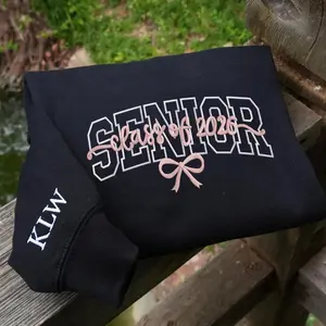 Custom Embroidered Senior Hoodie, Coquette Bow, Senior Team Shirts Personalized, Senior Sunrise, Class of 2026,