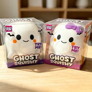 Cute Couple Ghost Squishy Toy, Soft TPR Slow Rebound Squeeze Fidget Toy with Purple Bow Design, Kawaii White Ghost Stress Relief Sensory Toy, Halloween Party Favor Goodie Bag Fillers Couple Gift for Kids & Adults