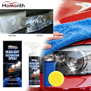 Headlight Restoration Spray 120ml Instant Shine Restorer Car Lens Cleaner Polish Kit with Sponge Towel 3 in 1 Set Drive safe