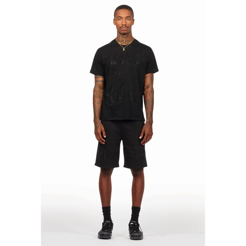 Ridley Black/Black Rhinestone T Shirt Short Set