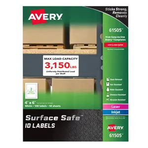 Avery Surface Safe ID Labels, 4" x 6", Water Resistant, Matte White, Removable Adhesive, 100 Labels (61505)